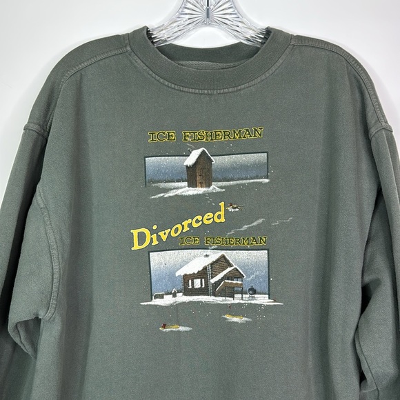 Vintage Artisans Ice Fishing Funny Gray Crewneck Sweatshirt Size Large - Picture 2 of 8
